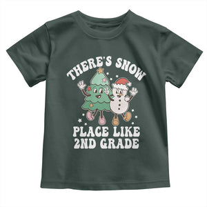 Christmas Teacher Toddler T Shirt Theres Snow Place Like 2nd Grade Merry Xmas Retro Groovy TS02 Dark Forest Green Print Your Wear