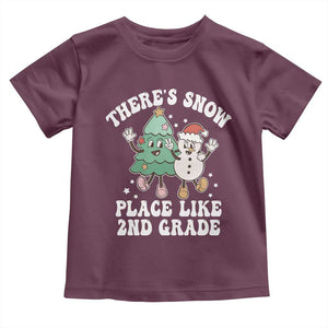 Christmas Teacher Toddler T Shirt Theres Snow Place Like 2nd Grade Merry Xmas Retro Groovy TS02 Maroon Print Your Wear