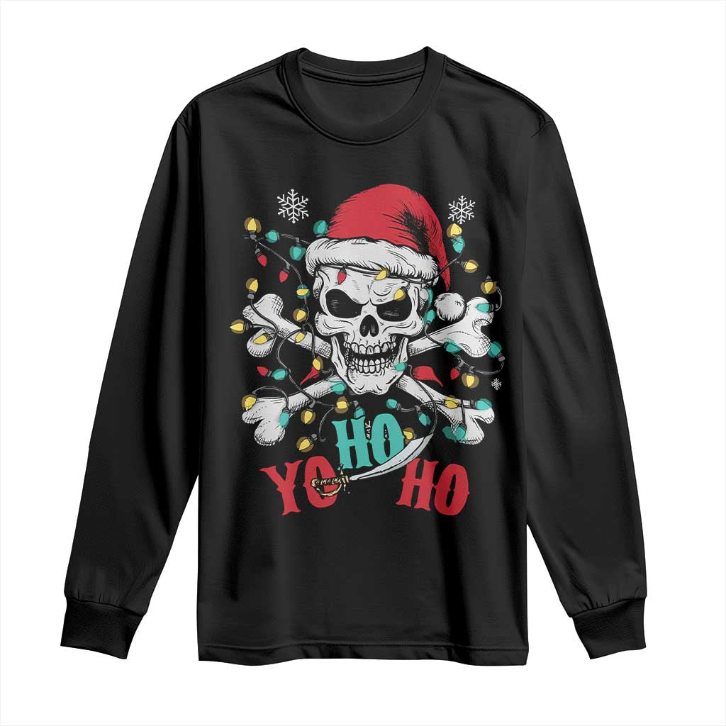 Christmas Pirate Skull Long Sleeve Shirt Yo Ho Ho Boat Cruise Xmas Crossbones TS02 Black Print Your Wear