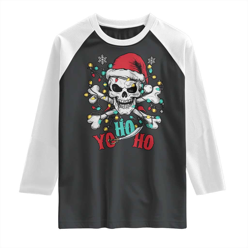 Christmas Pirate Skull Raglan Shirt Yo Ho Ho Boat Cruise Xmas Crossbones TS02 Black White Print Your Wear