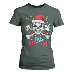 Christmas Pirate Skull T Shirt For Women Yo Ho Ho Boat Cruise Xmas Crossbones TS02 Dark Forest Green Print Your Wear