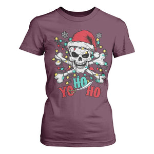 Christmas Pirate Skull T Shirt For Women Yo Ho Ho Boat Cruise Xmas Crossbones TS02 Maroon Print Your Wear