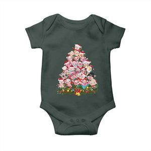 Cute Pink Pigs Christmas Tree Baby Onesie Funny Farmer Xmas Lights Festive Vibe TS02 Dark Forest Green Print Your Wear