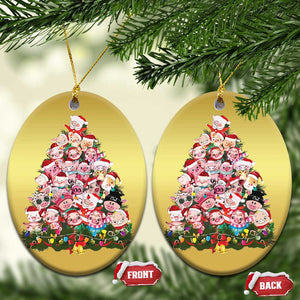 Cute Pink Pigs Xmas Tree Christmas Ornament Funny Farmer Xmas Lights Festive Vibe TS02 Oval Gold Print Your Wear