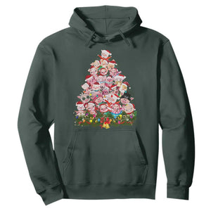 Cute Pink Pigs Christmas Tree Hoodie Funny Farmer Xmas Lights Festive Vibe TS02 Dark Forest Green Print Your Wear