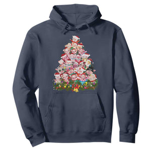 Cute Pink Pigs Christmas Tree Hoodie Funny Farmer Xmas Lights Festive Vibe TS02 Navy Print Your Wear