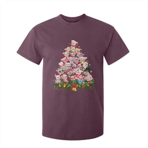 Cute Pink Pigs Christmas Tree T Shirt For Kid Funny Farmer Xmas Lights Festive Vibe TS02 Maroon Print Your Wear