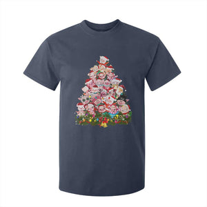 Cute Pink Pigs Christmas Tree T Shirt For Kid Funny Farmer Xmas Lights Festive Vibe TS02 Navy Print Your Wear