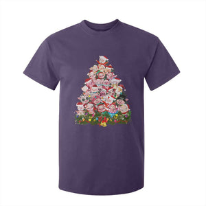 Cute Pink Pigs Christmas Tree T Shirt For Kid Funny Farmer Xmas Lights Festive Vibe TS02 Purple Print Your Wear