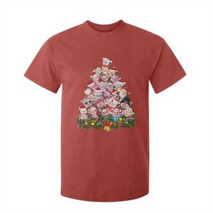 Cute Pink Pigs Christmas Tree T Shirt For Kid Funny Farmer Xmas Lights Festive Vibe TS02 Red Print Your Wear