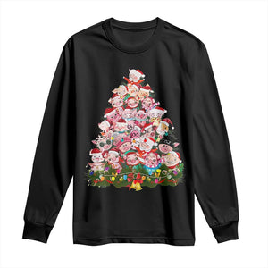 Cute Pink Pigs Christmas Tree Long Sleeve Shirt Funny Farmer Xmas Lights Festive Vibe TS02 Black Print Your Wear