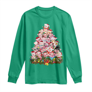 Cute Pink Pigs Christmas Tree Long Sleeve Shirt Funny Farmer Xmas Lights Festive Vibe TS02 Irish Green Print Your Wear