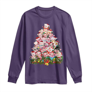 Cute Pink Pigs Christmas Tree Long Sleeve Shirt Funny Farmer Xmas Lights Festive Vibe TS02 Purple Print Your Wear