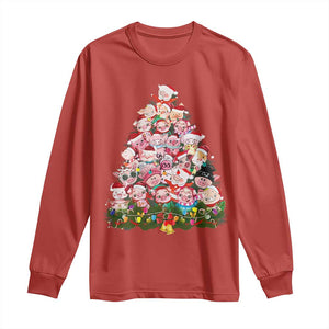 Cute Pink Pigs Christmas Tree Long Sleeve Shirt Funny Farmer Xmas Lights Festive Vibe TS02 Red Print Your Wear