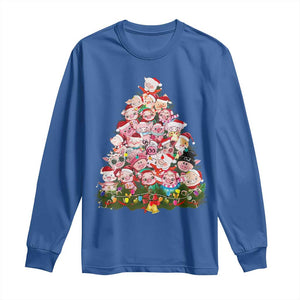 Cute Pink Pigs Christmas Tree Long Sleeve Shirt Funny Farmer Xmas Lights Festive Vibe TS02 Royal Blue Print Your Wear