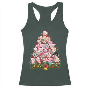 Cute Pink Pigs Christmas Tree Racerback Tank Top Funny Farmer Xmas Lights Festive Vibe TS02 Dark Forest Green Print Your Wear