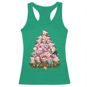 Cute Pink Pigs Christmas Tree Racerback Tank Top Funny Farmer Xmas Lights Festive Vibe TS02 Irish Green Print Your Wear