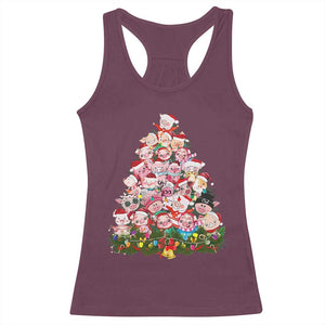 Cute Pink Pigs Christmas Tree Racerback Tank Top Funny Farmer Xmas Lights Festive Vibe TS02 Maroon Print Your Wear