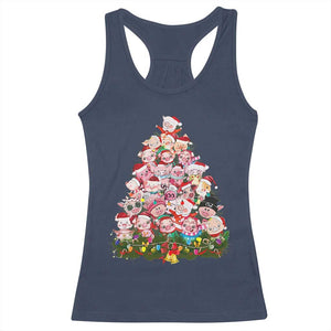 Cute Pink Pigs Christmas Tree Racerback Tank Top Funny Farmer Xmas Lights Festive Vibe TS02 Navy Print Your Wear