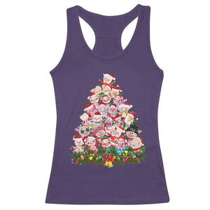 Cute Pink Pigs Christmas Tree Racerback Tank Top Funny Farmer Xmas Lights Festive Vibe TS02 Purple Print Your Wear