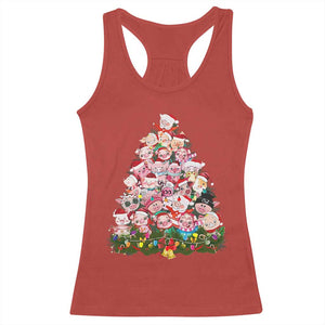 Cute Pink Pigs Christmas Tree Racerback Tank Top Funny Farmer Xmas Lights Festive Vibe TS02 Red Print Your Wear