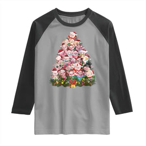 Cute Pink Pigs Christmas Tree Raglan Shirt Funny Farmer Xmas Lights Festive Vibe TS02 Sport Gray Black Print Your Wear