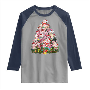 Cute Pink Pigs Christmas Tree Raglan Shirt Funny Farmer Xmas Lights Festive Vibe TS02 Sport Gray Navy Print Your Wear