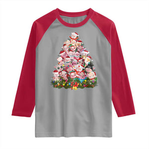 Cute Pink Pigs Christmas Tree Raglan Shirt Funny Farmer Xmas Lights Festive Vibe TS02 Sport Gray Red Print Your Wear