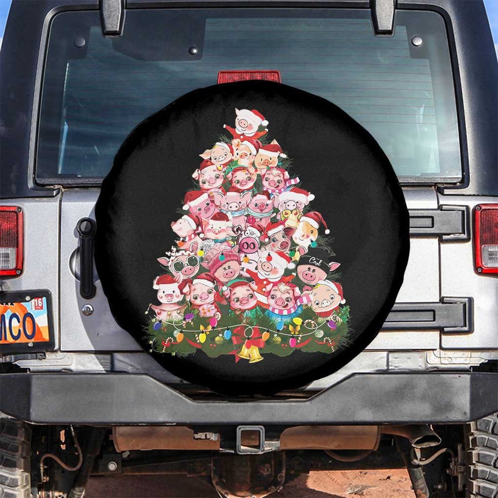 Cute Pink Pigs Christmas Tree Spare Tire Cover Funny Farmer Xmas Lights Festive Vibe TS02 No hole Black Print Your Wear