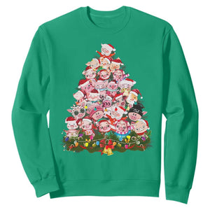 Cute Pink Pigs Christmas Tree Sweatshirt Funny Farmer Xmas Lights Festive Vibe TS02 Irish Green Print Your Wear