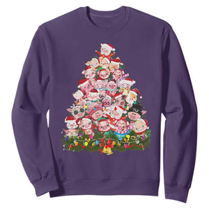 Cute Pink Pigs Christmas Tree Sweatshirt Funny Farmer Xmas Lights Festive Vibe TS02 Purple Print Your Wear