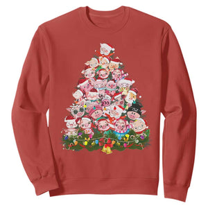 Cute Pink Pigs Christmas Tree Sweatshirt Funny Farmer Xmas Lights Festive Vibe TS02 Red Print Your Wear