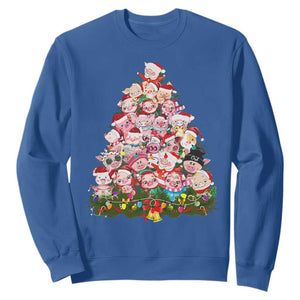 Cute Pink Pigs Christmas Tree Sweatshirt Funny Farmer Xmas Lights Festive Vibe TS02 Royal Blue Print Your Wear