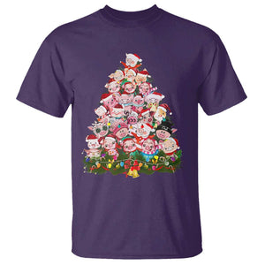 Cute Pink Pigs Christmas Tree T Shirt Funny Farmer Xmas Lights Festive Vibe TS02 Purple Print Your Wear