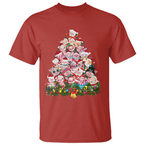 Cute Pink Pigs Christmas Tree T Shirt Funny Farmer Xmas Lights Festive Vibe TS02 Red Print Your Wear