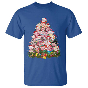 Cute Pink Pigs Christmas Tree T Shirt Funny Farmer Xmas Lights Festive Vibe TS02 Royal Blue Print Your Wear