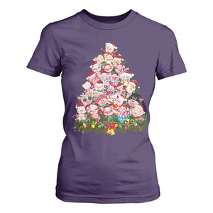 Cute Pink Pigs Christmas Tree T Shirt For Women Funny Farmer Xmas Lights Festive Vibe TS02 Purple Print Your Wear