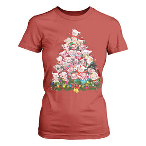 Cute Pink Pigs Christmas Tree T Shirt For Women Funny Farmer Xmas Lights Festive Vibe TS02 Red Print Your Wear