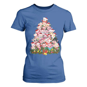 Cute Pink Pigs Christmas Tree T Shirt For Women Funny Farmer Xmas Lights Festive Vibe TS02 Royal Blue Print Your Wear