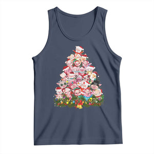 Cute Pink Pigs Christmas Tree Tank Top Funny Farmer Xmas Lights Festive Vibe TS02 Navy Print Your Wear