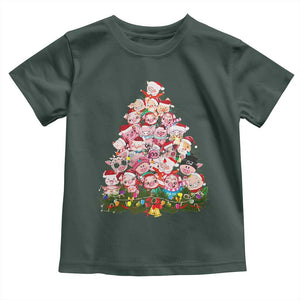 Cute Pink Pigs Christmas Tree Toddler T Shirt Funny Farmer Xmas Lights Festive Vibe TS02 Dark Forest Green Print Your Wear