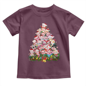 Cute Pink Pigs Christmas Tree Toddler T Shirt Funny Farmer Xmas Lights Festive Vibe TS02 Maroon Print Your Wear