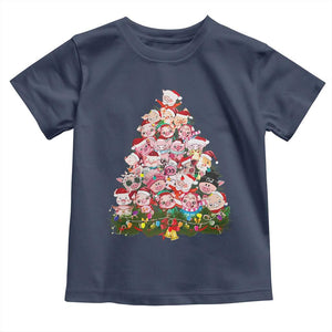 Cute Pink Pigs Christmas Tree Toddler T Shirt Funny Farmer Xmas Lights Festive Vibe TS02 Navy Print Your Wear