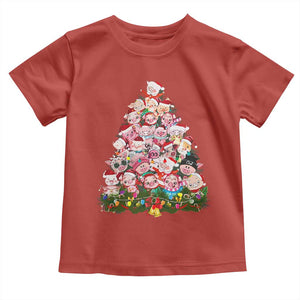 Cute Pink Pigs Christmas Tree Toddler T Shirt Funny Farmer Xmas Lights Festive Vibe TS02 Red Print Your Wear