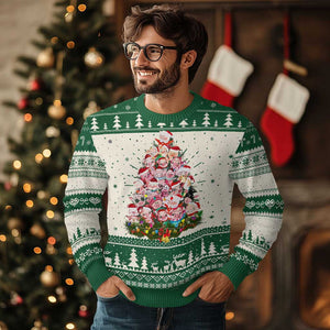 Cute Pink Pigs Xmas Tree Ugly Christmas Sweater Funny Farmer Xmas Lights Festive Vibe TS02 Green Print Your Wear