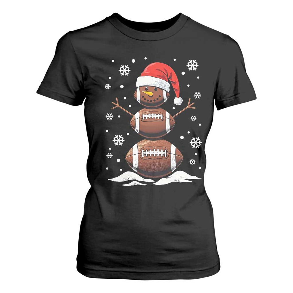 Christmas Football T Shirt For Women Rugby Snowman Xmas Festive Holiday Sports TS02 Black Print Your Wear