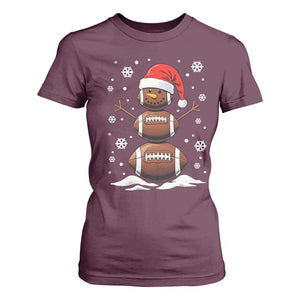 Christmas Football T Shirt For Women Rugby Snowman Xmas Festive Holiday Sports TS02 Maroon Print Your Wear