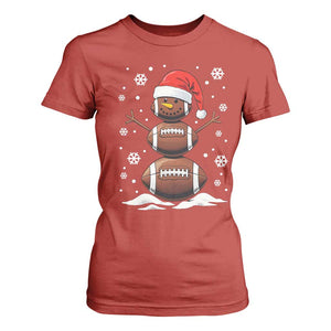 Christmas Football T Shirt For Women Rugby Snowman Xmas Festive Holiday Sports TS02 Red Print Your Wear