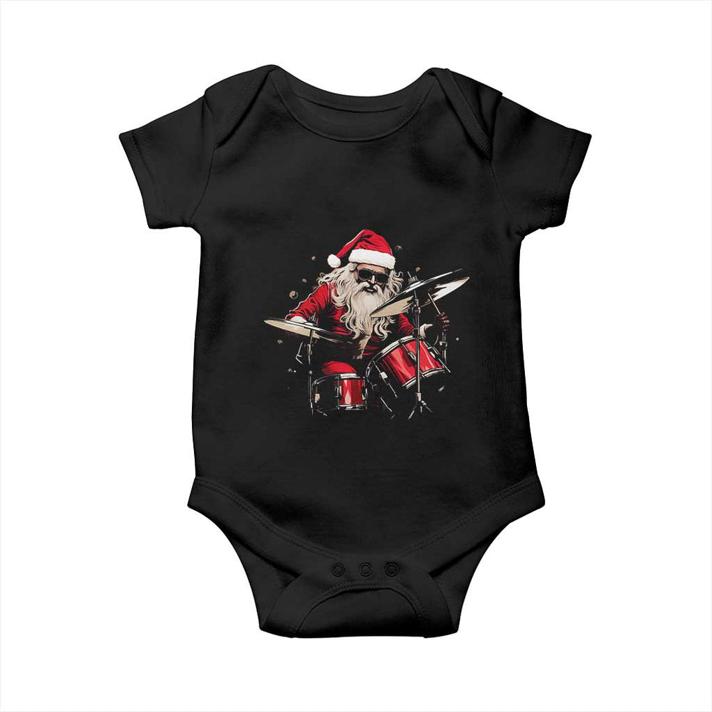 Funny Rock'n Roll Santa Claus Baby Onesie Cool Drummer Festive Christmas TS02 Black Print Your Wear