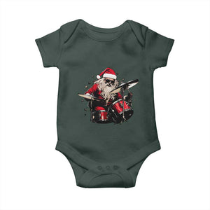 Funny Rock'n Roll Santa Claus Baby Onesie Cool Drummer Festive Christmas TS02 Dark Forest Green Print Your Wear